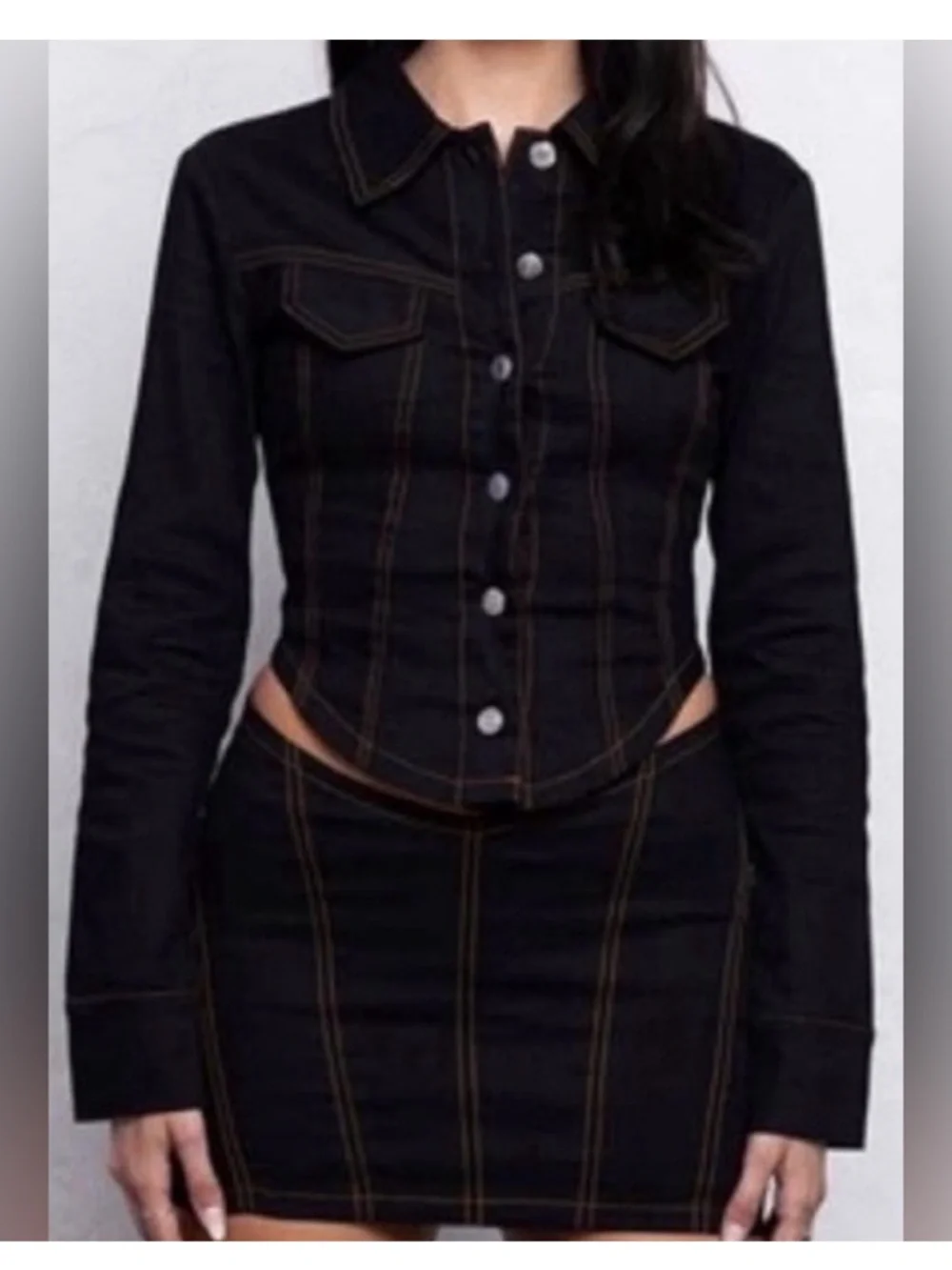 Black Denim Mini Skirt - Contrast Stitch please read below